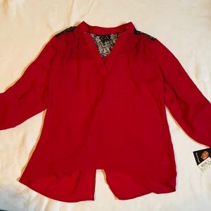 🎄 NWT Red Blouse with Black Lace